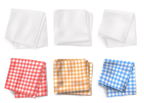 ilustrações, clipart, desenhos animados e ícones de toalhas de mesa gingham e toalhas de cozinha brancas - napkin