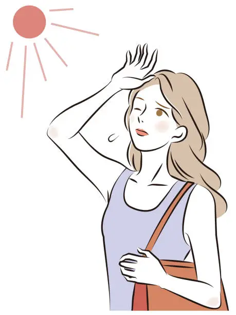 Vector illustration of Illustration of a woman who cares about the sun