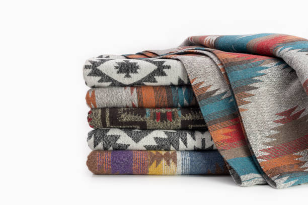 woolen throw blanket in pendelton style. concept for a good christmas present, studio shot. - bedding merchandise market textile imagens e fotografias de stock