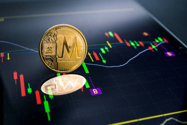 MC COIN currency with blockchain concept on chart on the laptop screen in the background. MC COIN currency with blockchain concept on chart on the laptop screen in the background. altcoin photos stock pictures, royalty-free photos & images