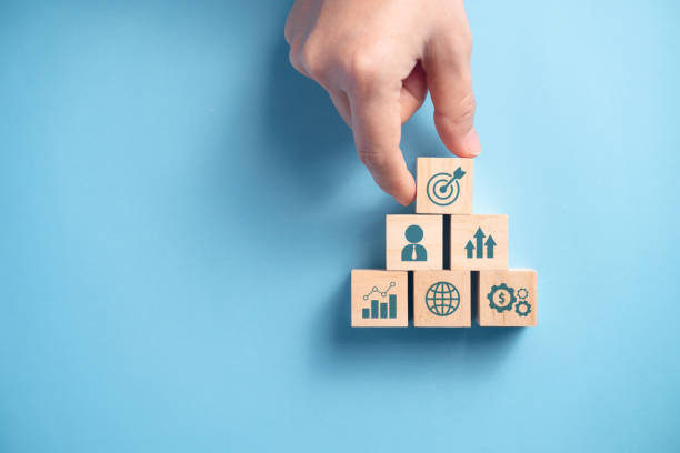 istock Business concept, Wooden block stack with icon. 1323620700