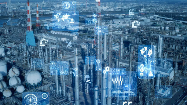 istock Industrial technology concept. Communication network. INDUSTRY 4.0. Factory automation. 1323621870