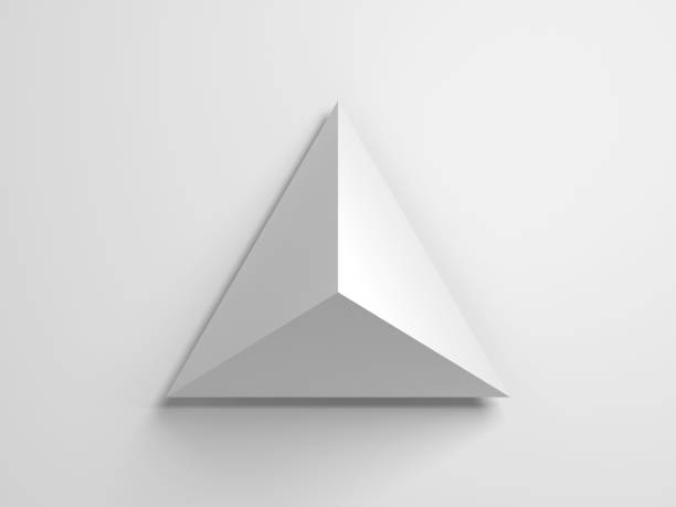 Regular tetrahedron. Abstract white geometric 3d Regular tetrahedron. Abstract white geometric shape over light gray background with soft shadow, 3d rendering illustation platonic solids stock pictures, royalty-free photos & images