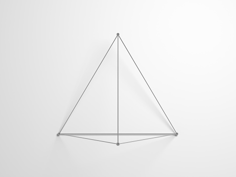 Regular tetrahedron. Lattice wire-frame geometric structure over white background with soft shadow, 3d rendering illustation