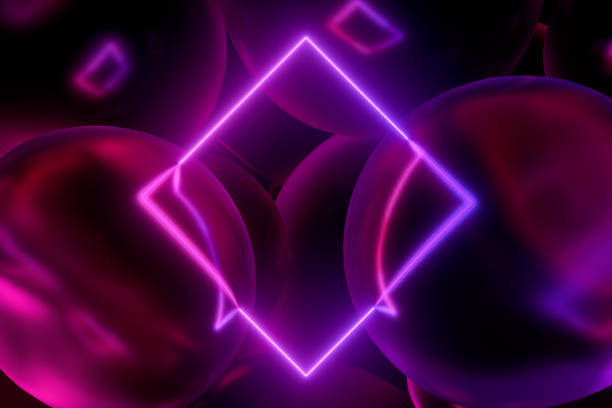 istock Neon Lighting with Flying Spheres, Glowing Lines Background 1323623422