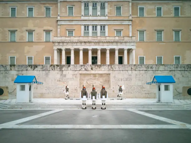 Changing of the guard at the Tomb of the Unknown Soldier in Syntagma Square, Athens