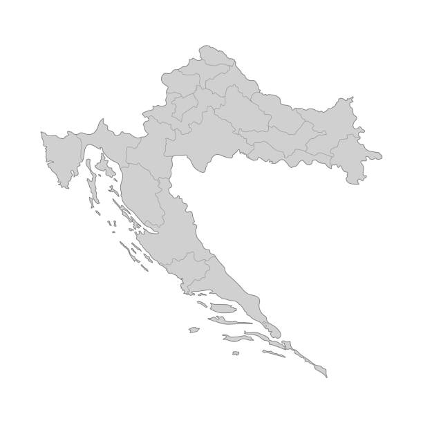 mapa chorwacji podzielona na regiony. mapa konspektu. ilustracja wektorowa. - croatia stock illustrations