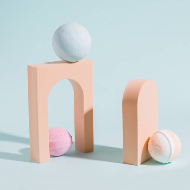 istock Body care products. Bath bombs on blue background 1323624548