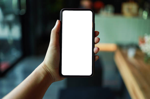 istock Women's hands holding cell telephone blank copy space screen. smart phone with technology concept 1323626118