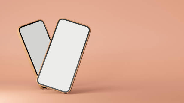 istock Two smartphone with mock-up screen isolated on pink background with copy space, 3D rendering 1323626123