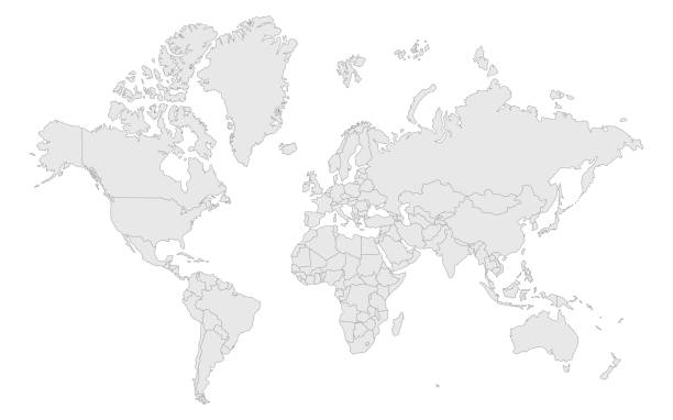 ilustraciones, imágenes clip art, dibujos animados e iconos de stock de mapa del mundo de alto detalle con las fronteras del país. ilustración vectorial de contorno. - global positioning system