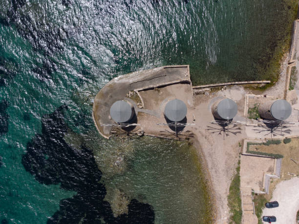 istock Aerial view of Windmills in Chios island 1323637995
