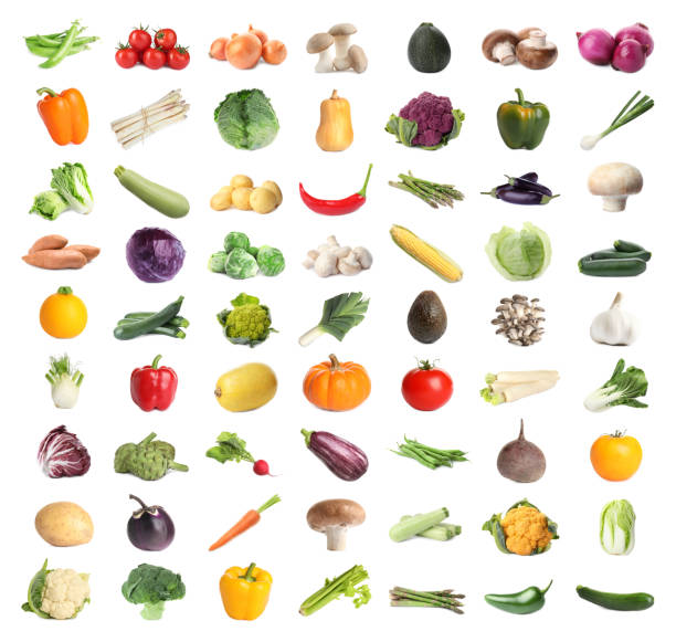 istock Collection of different fresh vegetables on white background 1323638170