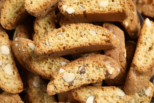 istock Traditional Italian almond biscuits (Cantucci) as background, closeup view 1323641338