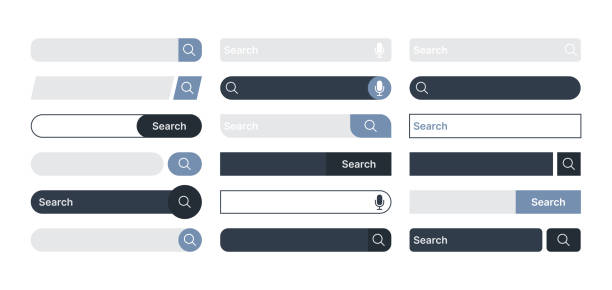 illustrations, cliparts, dessins animés et icônes de barre de recherche. éléments du navigateur internet ui modèles de conception domaine trouver des boîtes dans la barre de recherche de couleur de style propre moderne images vectorielles criardes - domain