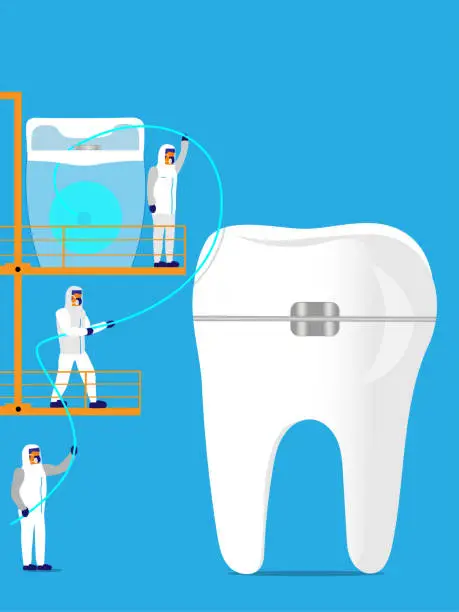 Vector illustration of Flossing with braces
