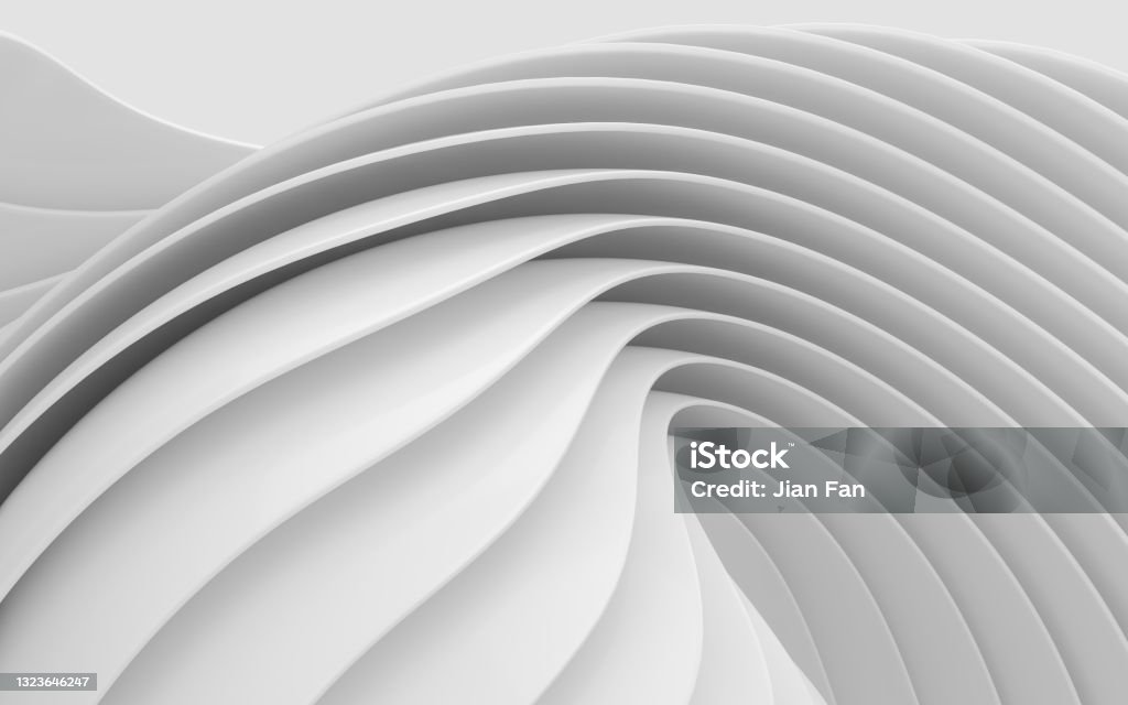 White curves with abstract geometry, 3d rendering. White curves with abstract geometry, 3d rendering. Computer digital drawing. Architecture Stock Photo