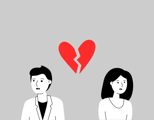 illustrations, cliparts, dessins animés et icônes de couple bouleversé avec cœur brisé - relationship difficulties depression heart shape sadness