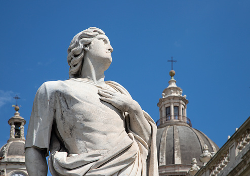 Catania - The statue of St. Sextus (Sixtus) in front of Basilica di Sant'Agata.