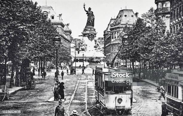 Paris Place De La République Stock Photo - Download Image Now - Paris - France, 1890-1899, Cable Car