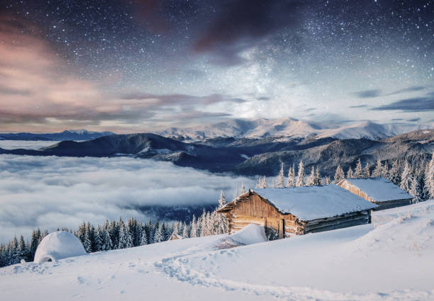 istock Majestic landscape with forest at winter time. Scenery background 1323654221