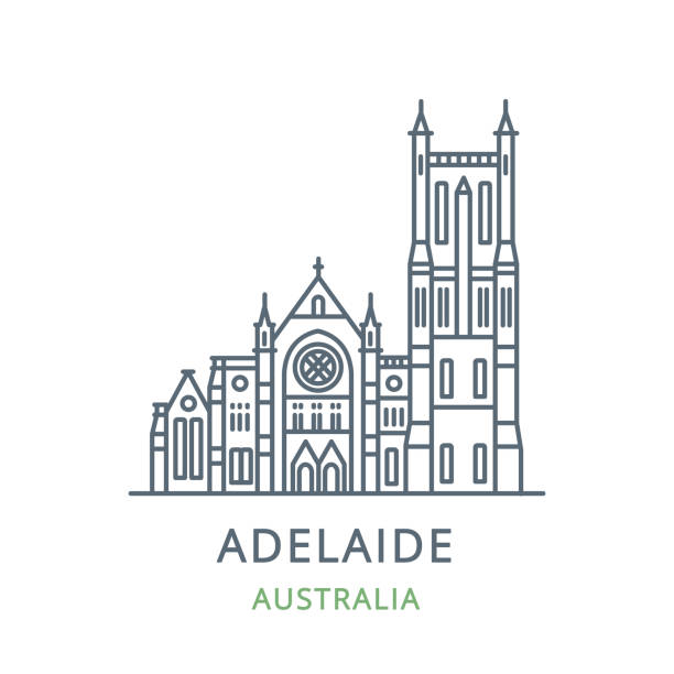 Adelaide city, Australia Line icon of the famous and largest city in South Australia. Outline icon for web, mobile, and infographics. Landmark and famous building. Vector illustration, white isolated adelaide skyline stock illustrations