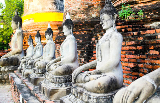Buddha statue and archaeological site., Ayutthaya ruins., UNESCO world heritage. Ancient archaeological site at Ayutthaya Historical Park, Archaeological sites of Thailand in Ayutthaya, ancient and beautiful. Ayutthaya Province, Thailand. estatua de buda y sitio arqueológico., ruinas de ayutthaya., patrimonio de la humanidad por la unesco. antiguo sitio arqueológico en el parque histórico de ayutthaya, sitios arqueológicos de tailandia en ayutthaya, antiguo y hermoso. provincia de ayutt