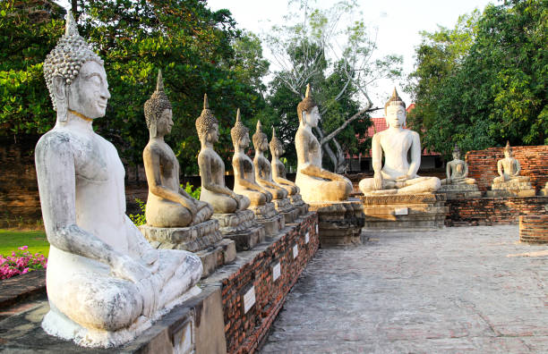 Buddha statue and archaeological site., Ayutthaya ruins., UNESCO world heritage. Ancient archaeological site at Ayutthaya Historical Park, Archaeological sites of Thailand in Ayutthaya, ancient and beautiful. Ayutthaya Province, Thailand. estatua de buda y sitio arqueológico., ruinas de ayutthaya., patrimonio de la humanidad por la unesco. antiguo sitio arqueológico en el parque histórico de ayutthaya, sitios arqueológicos de tailandia en ayutthaya, antiguo y hermoso. provincia de ayutt