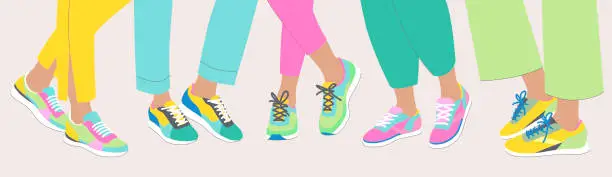 Vector illustration of Girls in sneakers