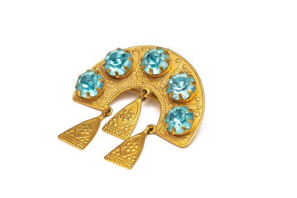 istock Vintage old brooch with blue stones on a white isolated background. 1323662033