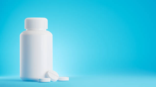 3D Rendering of a white pill bottle with pills