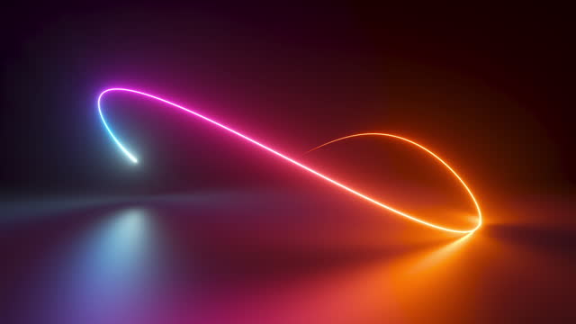 3d cycled animation of glowing line sliding in the shape of an infinity symbol. Abstract neon background