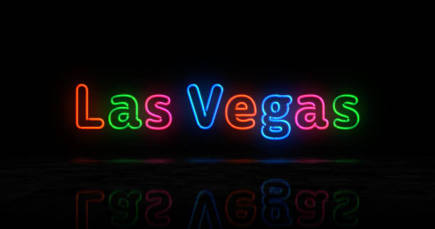 ラスベガス市シンボルネオンライト3dイラスト - las vegas metropolitan area entertainment sign neon light ストックフォトと画像