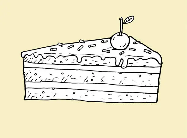 Vector illustration of Hand drawn cheesecake and cherry