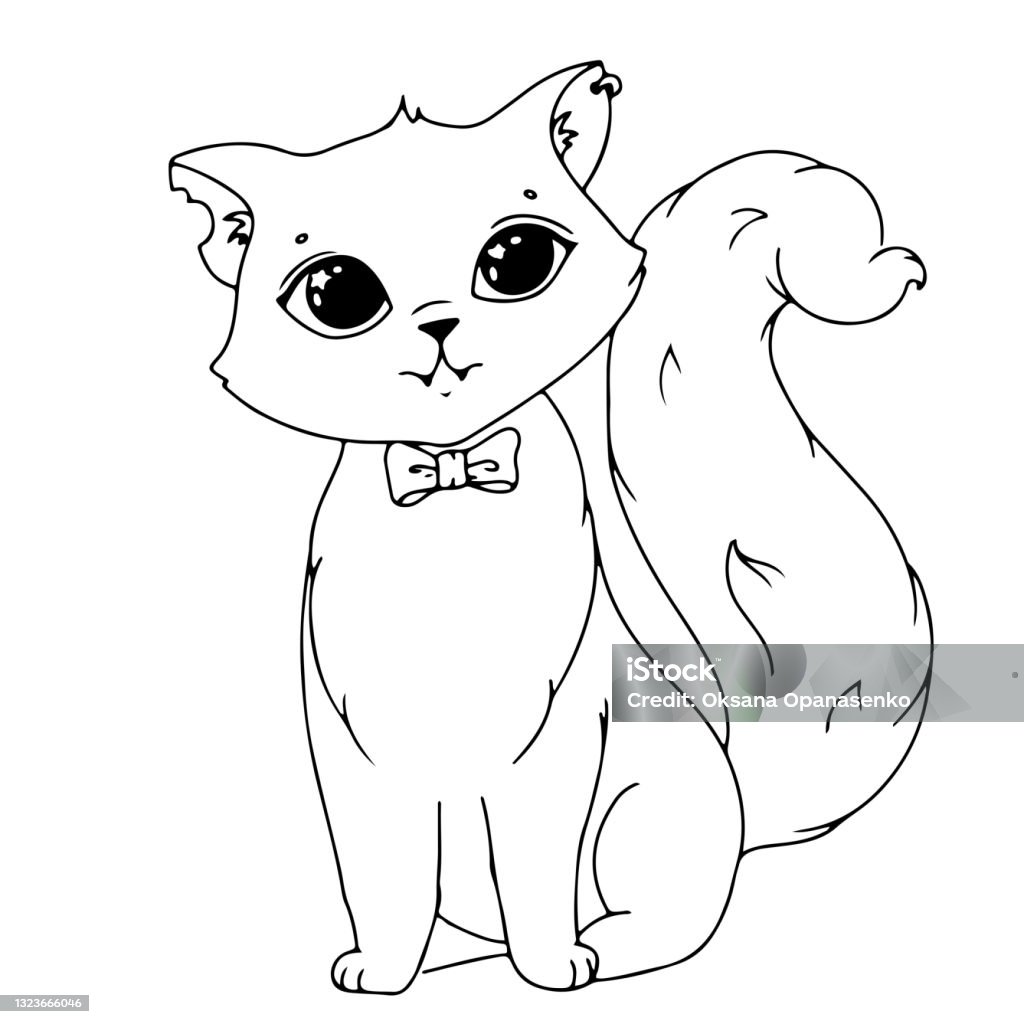 Mèo Con Dễ Thương Với Một Cây Cung Cuốn Sách Tô Màu Vẽ Đơn Giản ...