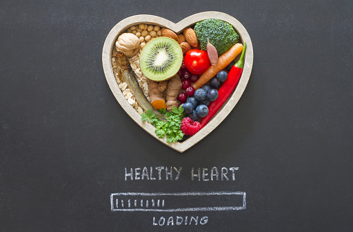 Healthy food in heart and progress bar loading with message 