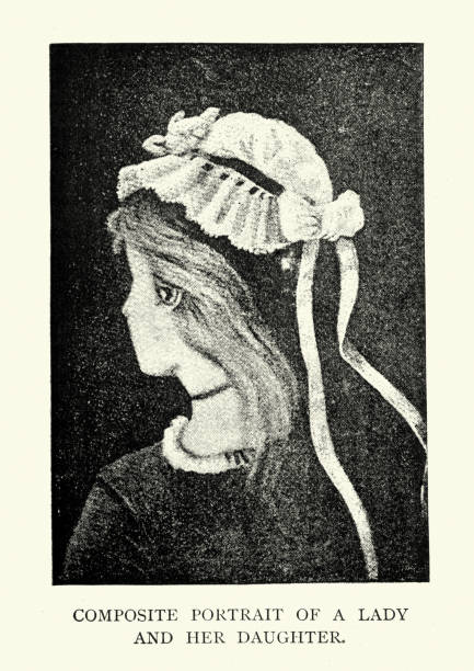 optik illüzyon, bir bayanın ve kızının portresi, 19. - göz yanılması illüstrasyonlar stock illustrations