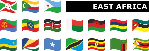 Vector illustration of set wavy flag east Africa