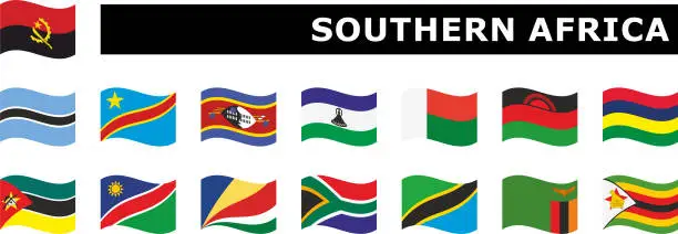 Vector illustration of set wavy flag Southern Africa