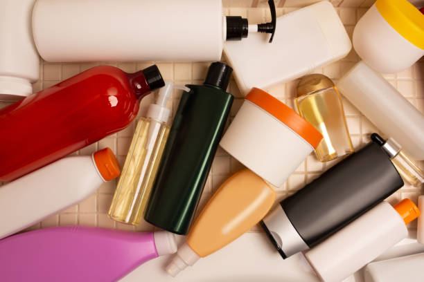 istock Flat lay of different products in the bathroom 1323676891