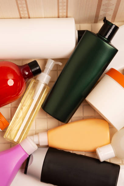istock Flat lay of different bottles in the bathroom 1323676902
