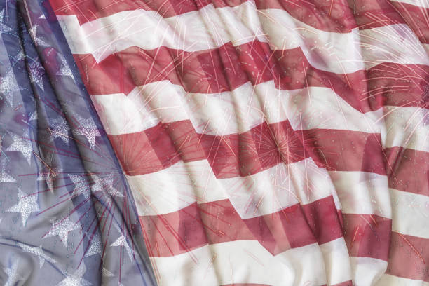 istock Usa Flag And Fireworks, Double Exposure. American Celebration 1323676977