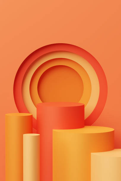 istock Empty platforms. 3D illustration in orange color palette. 1323678004