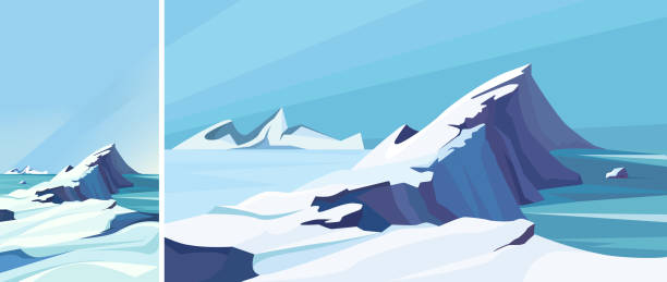 Frozen arctic ocean. Frozen arctic ocean. Natural scenery in vertical and horizontal orientation. arctic stock illustrations