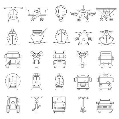 Transportation Line Icon Set. Editable Stoke.