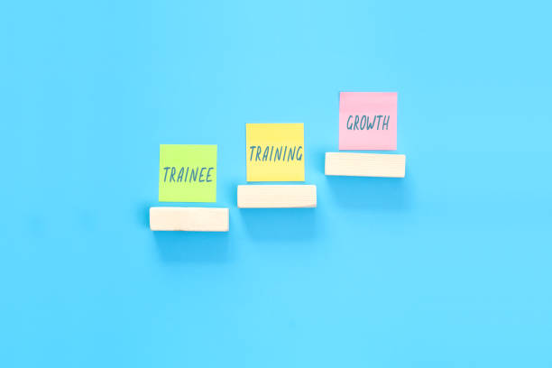 istock Colored stickers with handwritten words Trainee, Training, Growth 1323678940
