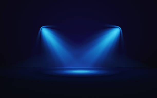 istock Black Wall Illuminated By Blue Spotlights 1323679857