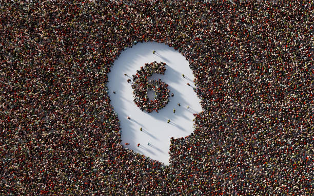 istock Human Crowd Forming Number Six Inside Of A Human Head Shape 1323680187