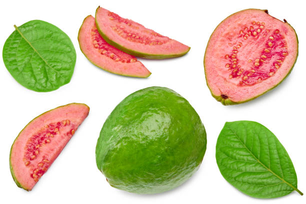 istock guava with slice isolated on white background. clipping path. top view 1323680308