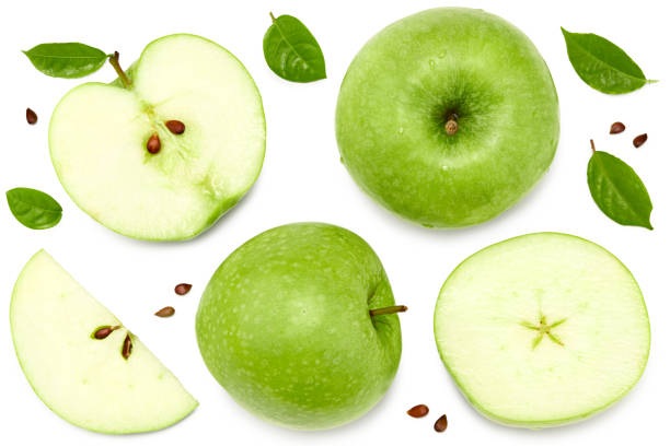 istock green apple with slices isolated on a white background. top view. clipping path 1323680350